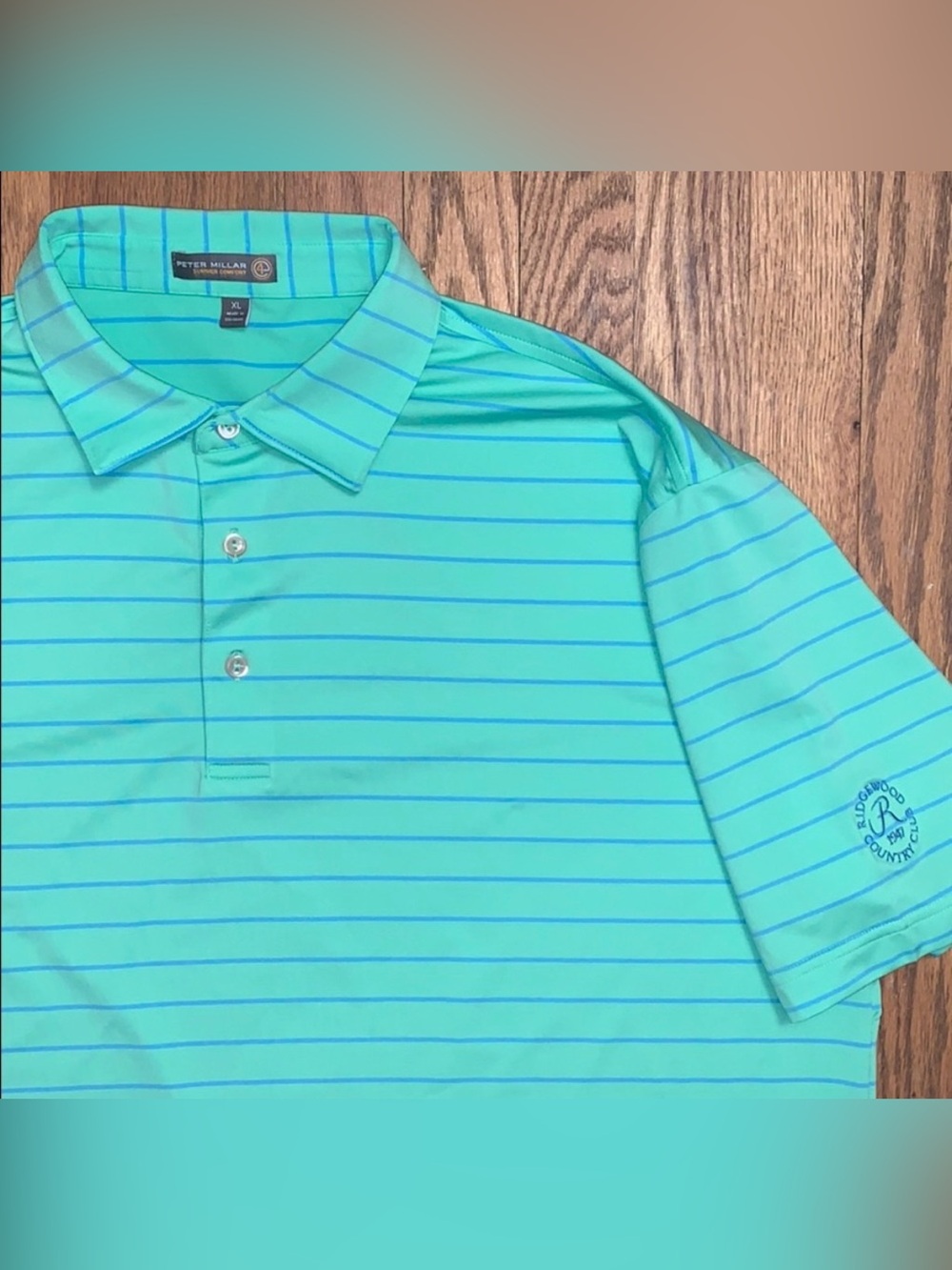 Peter Millar Aqua and Blue Striped Men’s Polo